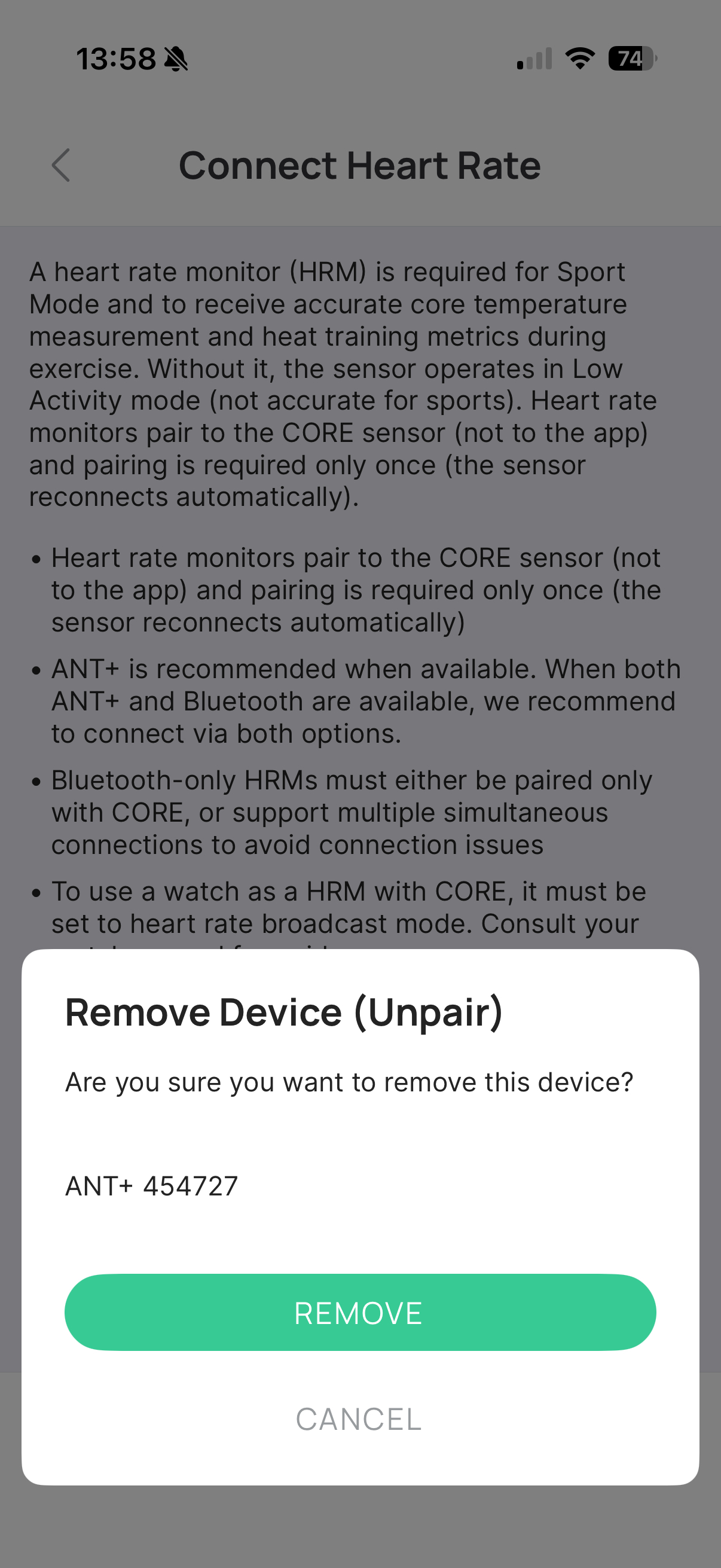 heart rate monitor unpairing